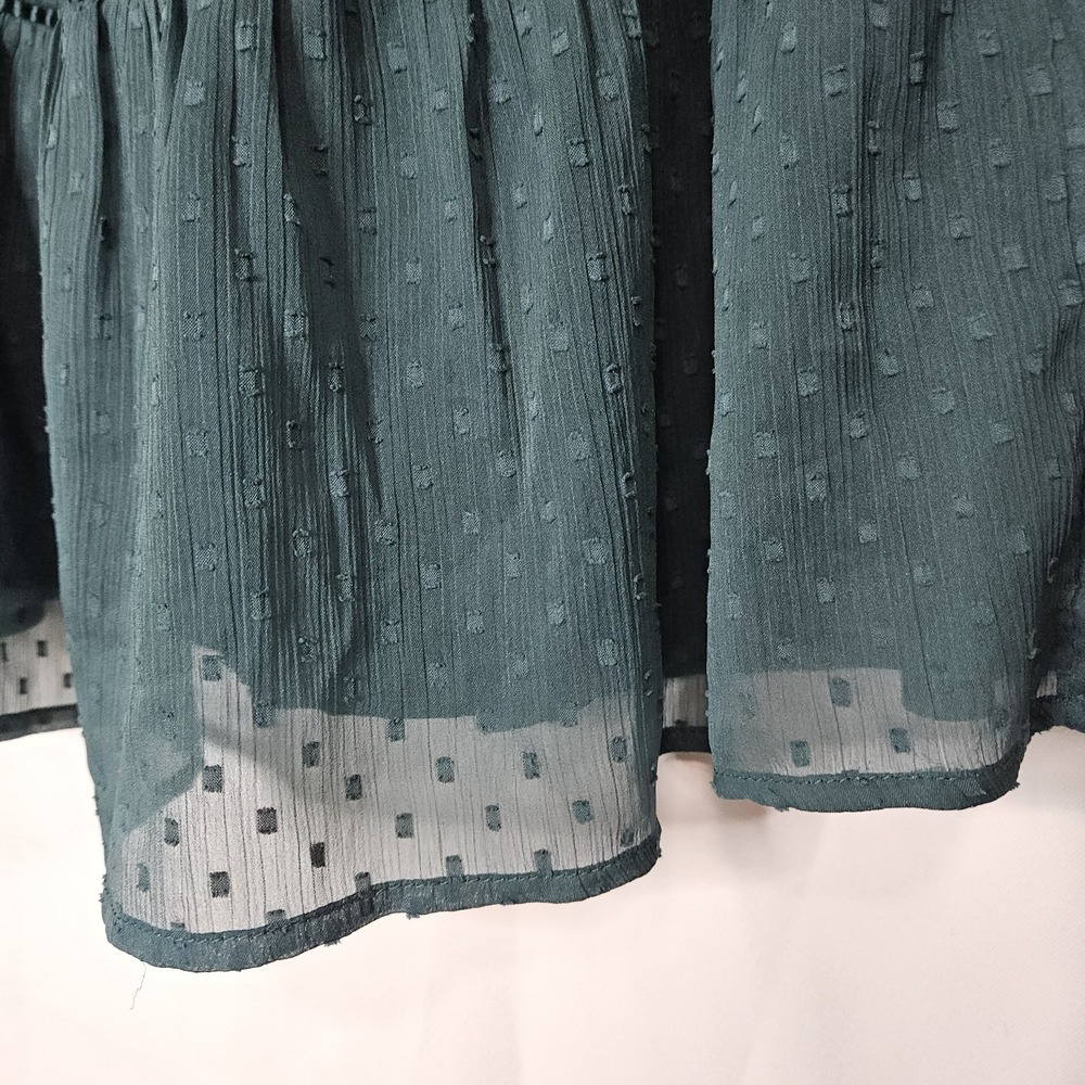 LOFT‎ Dress Womens Small Green Excellent Tie Neck Clip Dot Tiered Boho Romantic - Picture 7 of 10